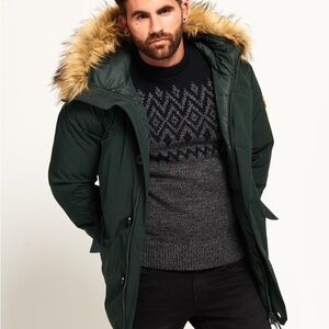 Superdry Rookie Down Parka in Deep Forest Jacket with Faux Fur
